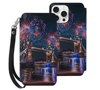 Fireworks over The Tower Bridge London Britain UK Compatible with iPhone 16 Pro Max Wallet Phone Case Mobile Phone Cover with Card Holder