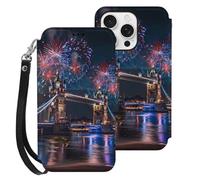 Fireworks over The Tower Bridge London Britain UK Compatible with iPhone 16 Pro Wallet Phone Case Mobile Phone Cover with Card Holder