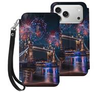 Fireworks over The Tower Bridge London Britain UK Compatible with iPhone 17 Pro Case PU Leather Flip Wallet Phone Cover Card Holder Women Men