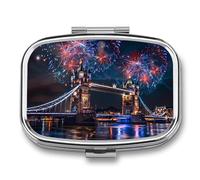 Fireworks Over The Tower Bridge London Britain UK Pill Box 2 Compartment Pill Case Decorative Organizer Storage Boxes Holder Cute