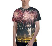 Fireworks Pattern Print Men Short Sleeve Crew Neck T-Shirt Stylish Casual Summer Various Occasions Wear Black
