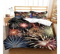 Fireworks Pattern Single Duvet Cover Set Colorful Bedding Set 3D Print Soft Microfiber Quilt Covers 135x200 cm with Zipper Closure and 2 Pillowcases 50x75 cm for Teens J.2480