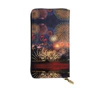 Fireworks Print Leather Long Clutch Wallet – Fashionable Personalized Wallet, Multiple Card Slots, Gift Ready, Black, One Size