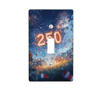 Fireworks Single Light Switch Cover Plate, Celebration Festive Sparks Flags Fourth of July Blue Plastic Standard Size Toggle Light Switch Cover for Bedroom Bathroom Kitchen Entrance Decor (Single)