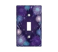 Fireworks Single Light Switch Cover Plate, Festive Modern Night Cityscape New Year Violet Plastic Standard Size Decorative Wall Plates for Living Room Bedroom Home Office Decor (Single)