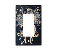 Fireworks Single Rocker Light Switch Cover, Celebration Festive Ribbon Number New Year Gold Plastic Standard Size Switch Plate Decorative for Home Living Room Bedroom Bathroom Decor