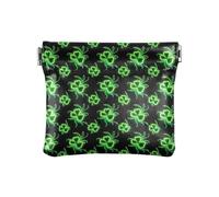 Fireworks Stars Blue Coin Purses Pu Leather Coin Purse, Change Purse Coin Bag For Men Women, Glowing Neon Green Leaves Black, One Size, Glowing Neon Green Leaves Black