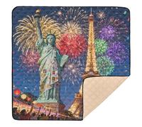 Fireworks Statue of Liberty & Eiffel Tower Large Stylish Baby Playmat for Indoor Outdoor Comfortable Padded Play Mat for Baby Toddler Infant, 50'' x 50''