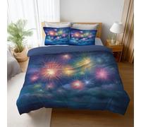 Fireworks Theme Single Size Duvet Cover Sets Night Sky Fireworks Style Bedding Set, Soft and Comfortable Microfiber Quilt Cover and 2 Pillowcases 50×75, for Room Decor HP582