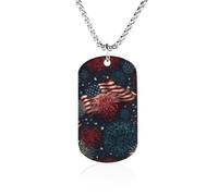 Fireworks with U.S Flag Trendy Dog Tag Necklace Memorial Pendant