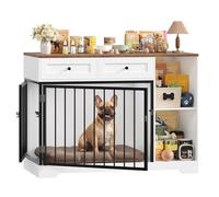 FirFurd 120cm Dog Crate Furniture, Heavy Duty Dog Cage with Storage Cabinet