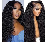 FIRIEYA 33 x 15.2 cm Deep Wave Lace Front Wig Human Hair 200 Density HD Full Lace Frontal Wig for Women Deep Curly Glueless Human Hair Pre Plucked with Baby Hair 20 Inch
