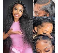 FIRIEYA 33 x 15.2 cm Deep Wave Lace Front Wig Human Hair 200 Density HD Full Lace Frontal Wig for Women Deep Curly Glueless Human Hair Pre Plucked 22 Inch