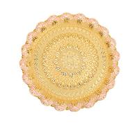 Firlar Gold Round Metal Tray for Home Decor,Turkish Tea Coffee Serving Tray Vintage Style Embossed Pattern Round Coffee Plate for Table Decor Bar Outdoor (Gold)