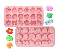 Firleayo 2 Pack Flower Silicone Molds Easter Candy Molds Flowers Theme Chocolate Mold Daisy Leaf Bowknot Candy Mold Spring Flowers Candle Baking Tray for Wax Melts Muffin Pudding Mousse