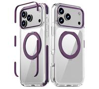 FIRMGE Magnetic for iPhone 17 Pro Case with 360° Spin Stand, Compatible with MagSafe, Military-Grade Protection, Detachable Strip, Anti-Yellowing Clear Phone Case for iPhone 17 Pro 6.3" Purple