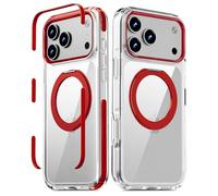 FIRMGE Magnetic for iPhone 17 Pro Case with 360° Spin Stand, Compatible with MagSafe, Military-Grade Protection, Detachable Strip, Anti-Yellowing Clear Phone Case for iPhone 17 Pro 6.3", Red