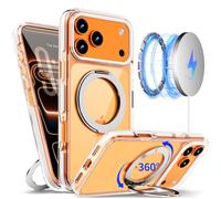 FIRMGE Magnetic for iPhone 17 Pro Case with 360° Spin Stand, Compatible with MagSafe, Military-Grade Protection, Detachable Strip, Anti-Yellowing Clear Phone Case for iPhone 17 Pro 6.3", White