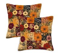 Firmiso Fall Floral Patchwork Throw Pillow Covers 18x18 Set of 2 | Autumn Wildflower Decorative Cushion Covers for Couch Sofa Bed | Rustic Farmhouse Harvest Home Decor