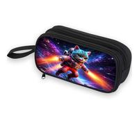 Firmiso Kids Pencil Case, Astronaut Cat Space Pattern, Large Capacity Double Zipper Pencil Pouch with Compartments, Durable Polyester School Supplies Organizer, Pen Bag for Boys Girls Students