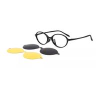 Firmoo Vintage Oval Blue Light Blocking Glasses with 2 Pairs Magnetic Clip-On Sunglasses(Grey/Yellow), Lightweight TR90 Frame, 3-in-1 Multi-Functional Design for Indoor and Outdoor