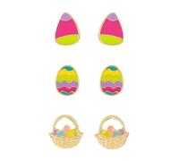 Firopia 3Pcs Easter Stud Earrings for Women | Easter Bunny Rabit Daisy Carrot Basket Egg Earrings| Holiday Party Gifts, No Gemstone