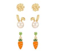 Firopia 3Pcs Easter Stud Earrings for Women | Easter Bunny Rabit Daisy Carrot Basket Egg Earrings| Holiday Party Gifts, No Gemstone