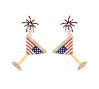Firopia American 4th of July Dangle Earrings for Women | Martini Firework Bow Cherry Earrings | 250th Anniversary Independence Day Patriotic Jewelry, No Gemstone