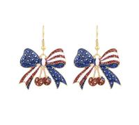 Firopia American 4th of July Dangle Earrings for Women | Martini Firework Bow Cherry Earrings | 250th Anniversary Independence Day Patriotic Jewelry, No Gemstone
