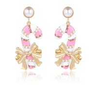 Firopia Pink Christmas Dangle Earrings for Women | Pink Martini Glass Nutcracker Candy Cane Wreath Bow Sweater Xmas Earrings | Holiday Earrings | Christmas Jewelry Gift, Epoxy, No Gemstone