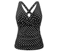 Firpearl Women Underwire Tankini Top Only Twist V Neck Swimsuits for Big Busted Ruched Tummy Control Bathing Suits Top, Black&white Polka Dot, 12