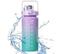 Firschoie Water Bottle, 2 Litres, Water Bottle with Scale, BPA-Free Water Bottle, Leak-Proof, Sports Drinking Bottle with Straw and Time Marking, Large Capacity, for Running, Yoga, Gym, (Purple)