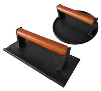 Firsgrill Burger Press 7.08" Round & 8.3”X4.3”Rectangle Heavy-Duty Cast Iron Smash Meat Steak With Wood Handle for Blackstone Camp chef Pitboss Weber Treager Griddle Grills (Round & Rectangle)