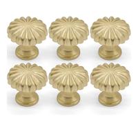 FIRSORCA 6 Pack Brushed Brass Cabinet Knobs Pulls Vintage Cupboard Dresser Knob Modern Simple Gold Drawer Handles Single Hole Pumpkin Knobs