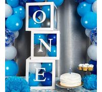 First 1st Birthday Decorations for Boys, 3Pcs White ONE Balloon Boxes with ONE Letter, One Boxes for 1st Birthday Backdrop, Balloon Blocks for First Birth Decorations, One Year Old Party Supplies