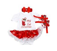 First 1st Christmas Costume, Girls Clothing Sets, Baby Girls Cartoon Long Sleeve Tops Shirt + Pants Winter Warm Party Outfits Newborn Infant Gifts 3PCS White + Red Candy Xmas Gifts 12-18 Months