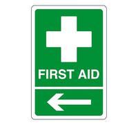 First aid arrow left - safety sign - AED sign, first aid stickers, first aid kit - 1.2mm Rigid plastic for indoor/outdoor usage (150mm x 100mm) Viewing Distance within 3m.