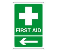 First aid arrow left - safety sign - AED sign, first aid stickers, first aid kit - 1.2mm Rigid plastic for indoor/outdoor usage (200mm x 150mm) Viewing Distance within 5m.