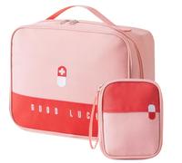 First Aid Bag Empty, 2 Pcs Medicine Travel Storage Bag, Waterproof Medical Bag Built-in Compartment, 25x20x12cm Portable Multifunctional Empty Bag for Home, Office, Travel, Outdoor (Pink)