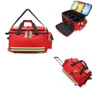 First Aid Bag with Wheels, Large Capacity Medical Backpack, Multi-Pocket Interior, Emergency Kit for Home & Clinical
