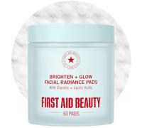 First Aid Beauty - Facial Radiance Pads with Glycolic & Lactic Acids, Daily Exfoliating Pads with AHA, Visibly Smaller Pores, Help Tone & Brighten Skin, One-Step Makeup Prep, Compostable, 60ct