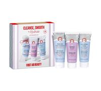 First Aid Beauty Cleanse, Smooth & Hydrate - Mini Best Sellers - 3 Favourites - Pure Skin Face Cleanser | KP Bump Eraser Body Srub with 10% AHA | Ultra Repair Cream, 56.7g