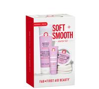 First Aid Beauty - Soft & Smooth Starter Kit, KP Bump Eraser Body Scrub with 10% AHA, 114 g, KP Smoothing Body Lotion with 10% AHA (Fresh Peach), 189.9 g, & Ingrown Hair Pads with BHA + AHA, 28 ct