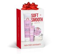 First Aid Beauty - Soft & Smooth Starter Kit, KP Bump Eraser Body Scrub with 10% AHA, 114 g, KP Smoothing Body Lotion with 10% AHA (Fresh Peach), 189.9 g, & Ingrown Hair Pads with BHA + AHA, 28 ct