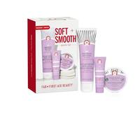 First Aid Beauty - Soft & Smooth Starter Kit, KP Bump Eraser Body Scrub with 10% AHA, 114 g, KP Smoothing Body Lotion with 10% AHA (Fresh Peach), 189.9 g, & Ingrown Hair Pads with BHA + AHA, 28 ct