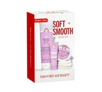 First Aid Beauty - Soft & Smooth Starter Kit, KP Bump Eraser Body Scrub with 10% AHA, 114 g, KP Smoothing Body Lotion with 10% AHA (Fresh Peach), 189.9 g, & Ingrown Hair Pads with BHA + AHA, 28 ct