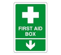 First aid box arrow down - safety sign - AED sign, first aid stickers, first aid kit - High tack self-adhesive sticker (300mm x 200mm) Viewing Distance within 7m.