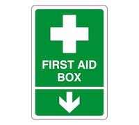 First aid box arrow down - safety sign - AED sign, first aid stickers, first aid kit - High tack self-adhesive sticker (150mm x 100mm) Viewing Distance within 3m.