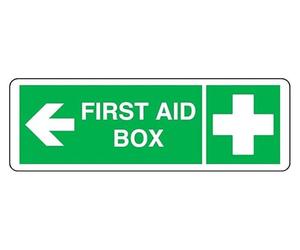 First Aid Box arrow left - safety sign - 1.2mm Rigid plastic for indoor/outdoor usage (150mm x 50mm) Viewing Distance within 3m.