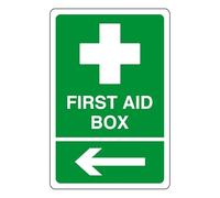 First aid box arrow left - safety sign - AED sign, first aid stickers, first aid kit - High tack self-adhesive sticker (150mm x 100mm) Viewing Distance within 3m.
